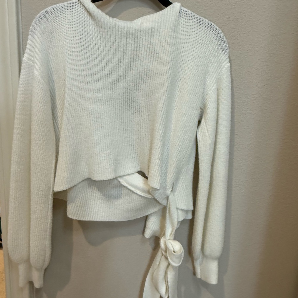 Lulu's Ivory Ribbed Wrap Cardigan - Picture 2 of 2